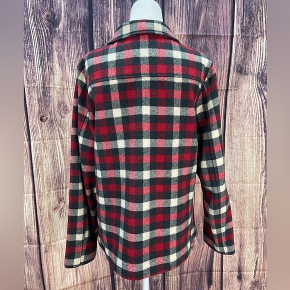 Woolrich red multi plaid wool blend zipper shirt jacket shacket women’s size M - Picture 5 of 17